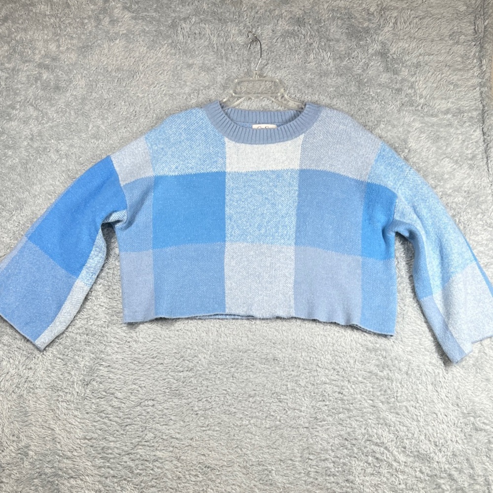 Jessica Simpson Light Blue and Gray Checkered Sweater